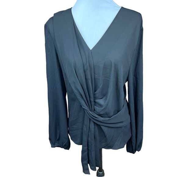 Inc International Concepts Blouse V Neck Black Draped Front Women Size Large - Picture 1 of 15